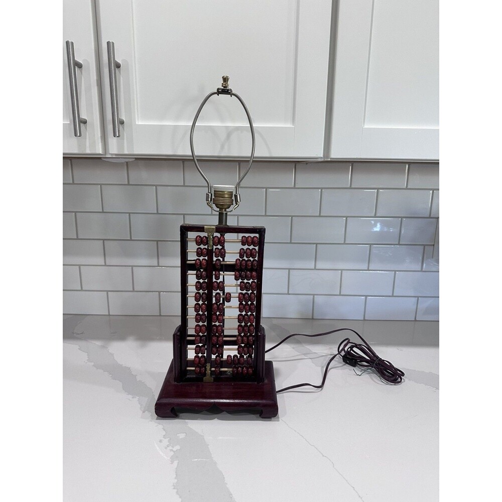 WORKS VINTAGE MID CENTURY CHINESE ROSEWOOD ABACUS LAMP FULLY ORIGINAL FITTINGS